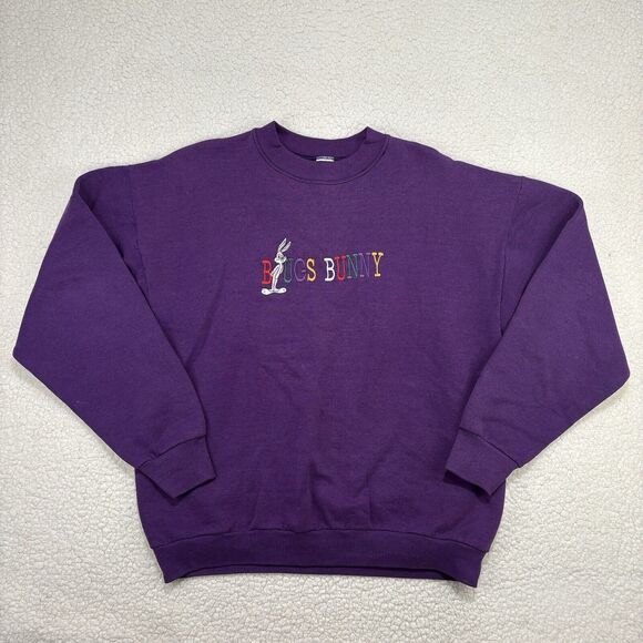 Looney Tunes Tops - Vintage Bugs Bunny Looney Tunes Sweatshirt Purple Womens XL Embroidered Warner‎